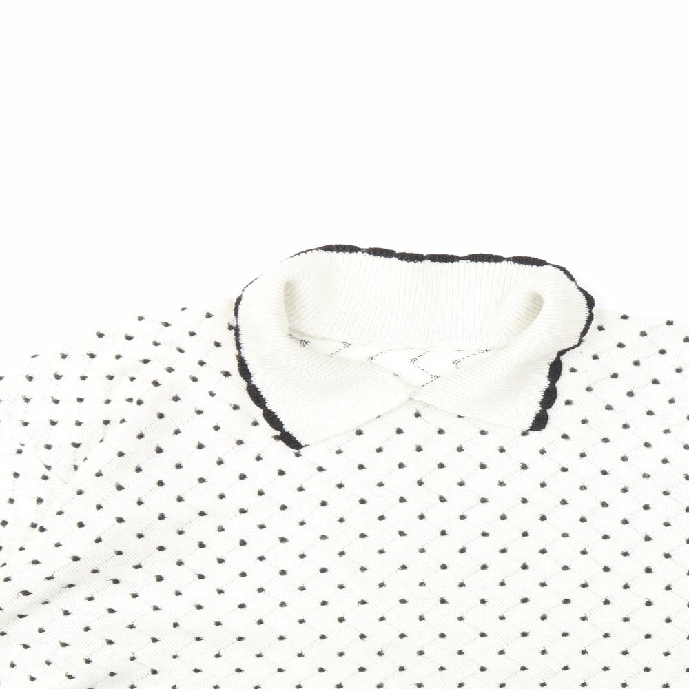 Preworn Womens White Polka Dot Knit Pullover Jumper Size L