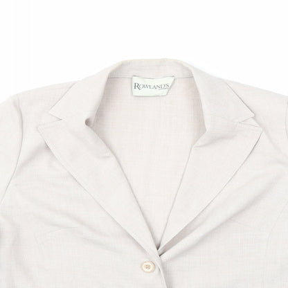 Close-up detail of ROWLANDS CLOTHING women’s grey jacket blazer, size UK 10