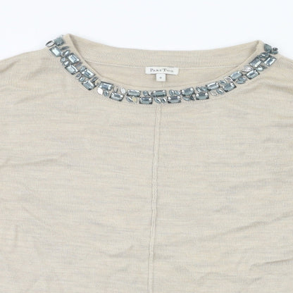 Close-up detail of Part Two women’s beige basic t-shirt, size S