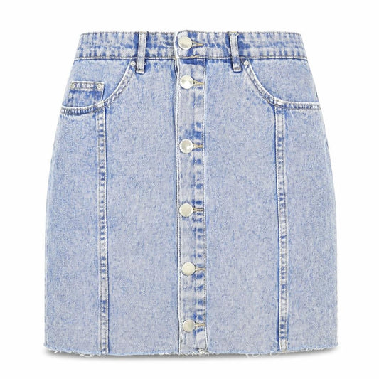 Front view of H&M women’s blue a-line skirt, size UK 10