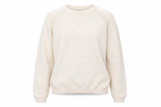 Front view of EWM women’s beige knit jumper, size M