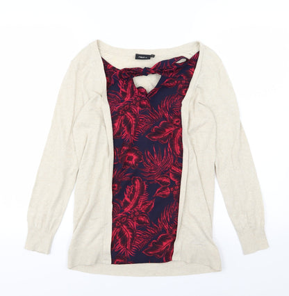 Additional front view of Next women’s beige floral knit jumper, size UK 6