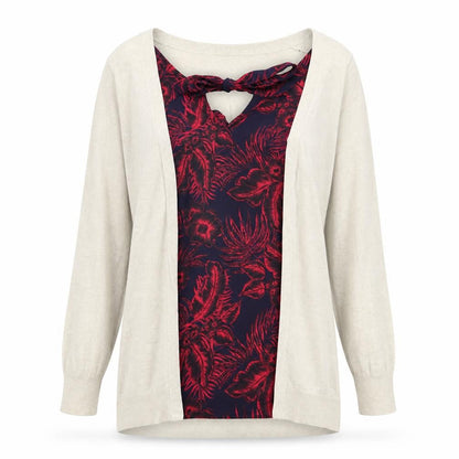 Front view of Next women’s beige floral knit jumper, size UK 6