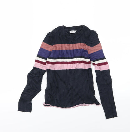 Additional front view of Marks & Spencer girls’ multicoloured striped knit jumper, size 8-9, years
