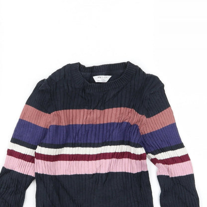 Close-up detail of Marks & Spencer girls’ multicoloured striped knit jumper, size 8-9, years