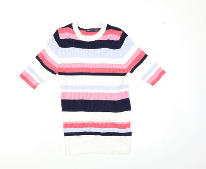 Additional front view of Marks & Spencer women’s multicoloured striped jumper, size UK 10