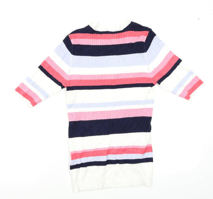Back view of Marks & Spencer women’s multicoloured striped jumper, size UK 10
