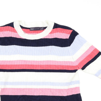 Close-up detail of Marks & Spencer women’s multicoloured striped jumper, size UK 10