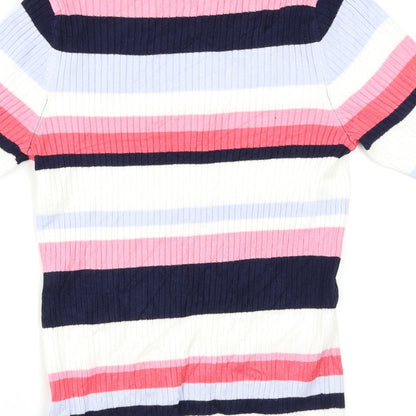 Brand and care label for Marks & Spencer women’s multicoloured striped jumper, size UK 10