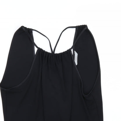 Close-up detail of Marks & Spencer women’s black basic t-shirt, size UK 14