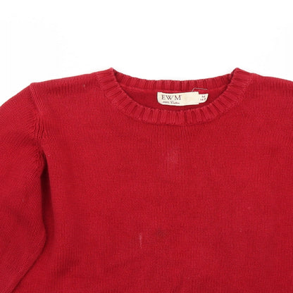Close-up detail of EWM women’s red jumper, size M