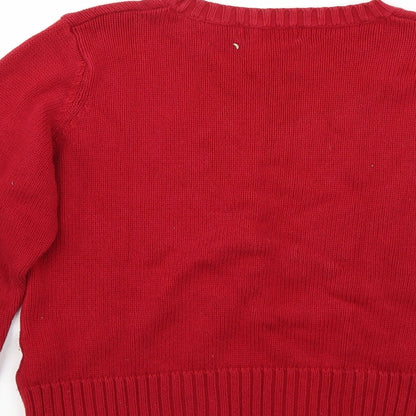 Brand and care label for EWM women’s red jumper, size M