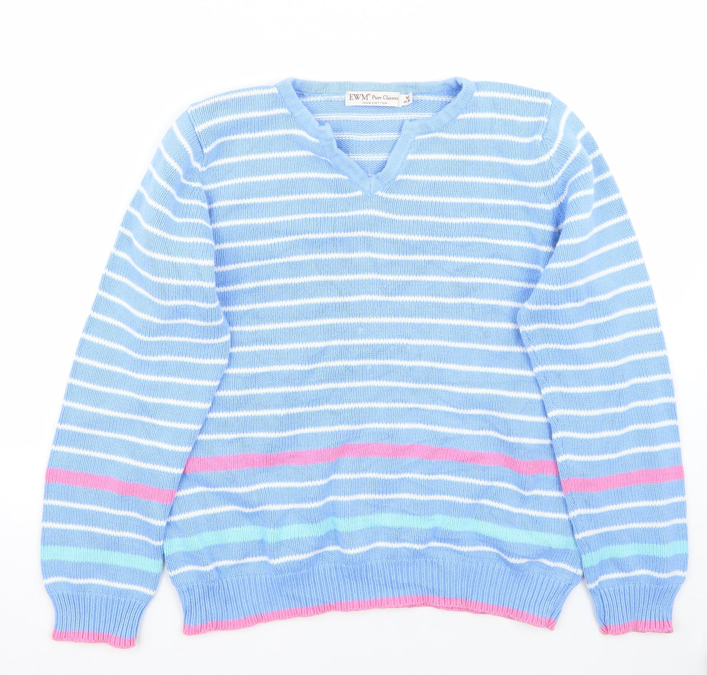 EWM Womens Blue Striped  Pullover Jumper Size M