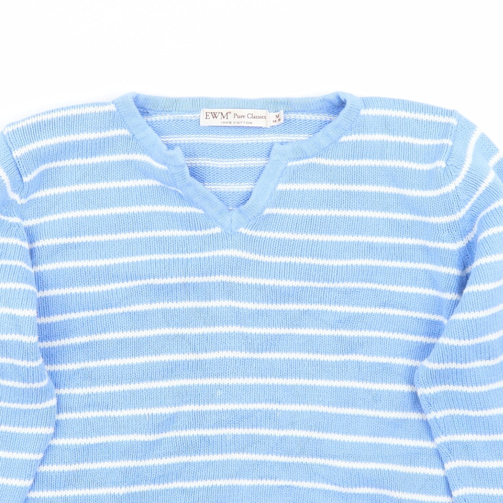 EWM Womens Blue Striped  Pullover Jumper Size M