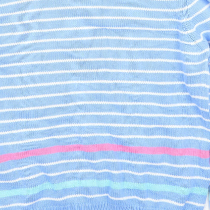 Brand and care label for EWM women’s blue striped jumper, size M