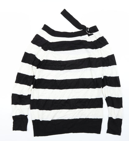 Front view of Topshop women’s white striped jumper, size UK 10