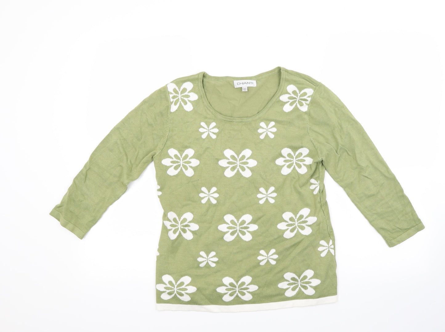 Chianti Womens Green Floral  Pullover Jumper Size S