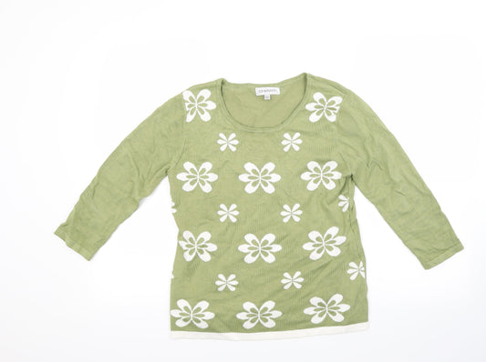 Chianti Womens Green Floral  Pullover Jumper Size S
