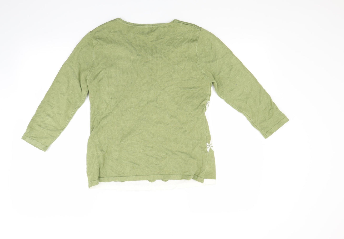 Chianti Womens Green Floral  Pullover Jumper Size S