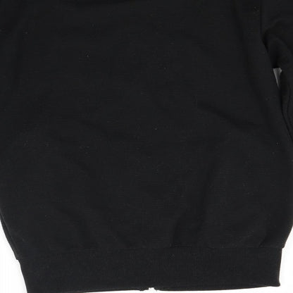 Brand and care label for Cedarwood State men’s black full zip sweatshirt, size S