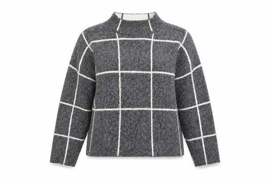 Front view of Atmosphere women’s grey check jumper, size L
