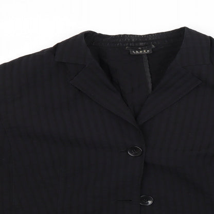 Close-up detail of Lebek women’s black jacket blazer, size UK 18