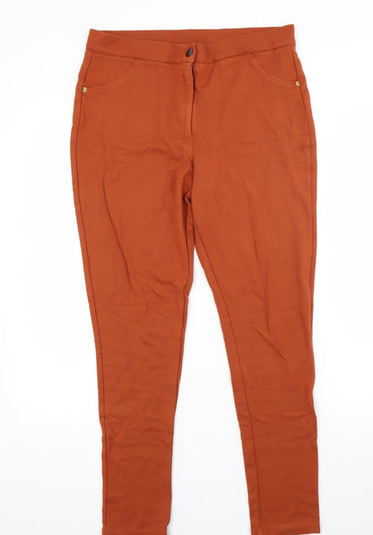Front view of F&F women’s brown jersey jegging jeans, size UK 12, 27-inch leg