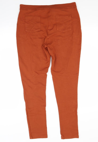 Back view of F&F women’s brown jersey jegging jeans, size UK 12, 27-inch leg