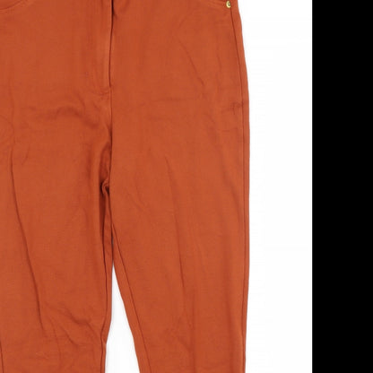 Close-up detail of F&F women’s brown jersey jegging jeans, size UK 12, 27-inch leg