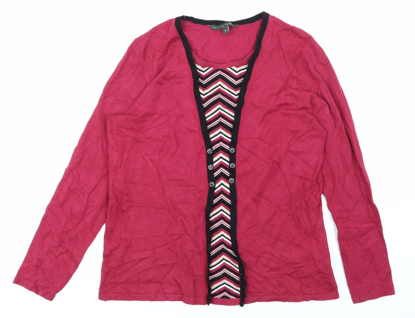 Love knitwear Womens Pink Striped  Basic T-Shirt Size 14