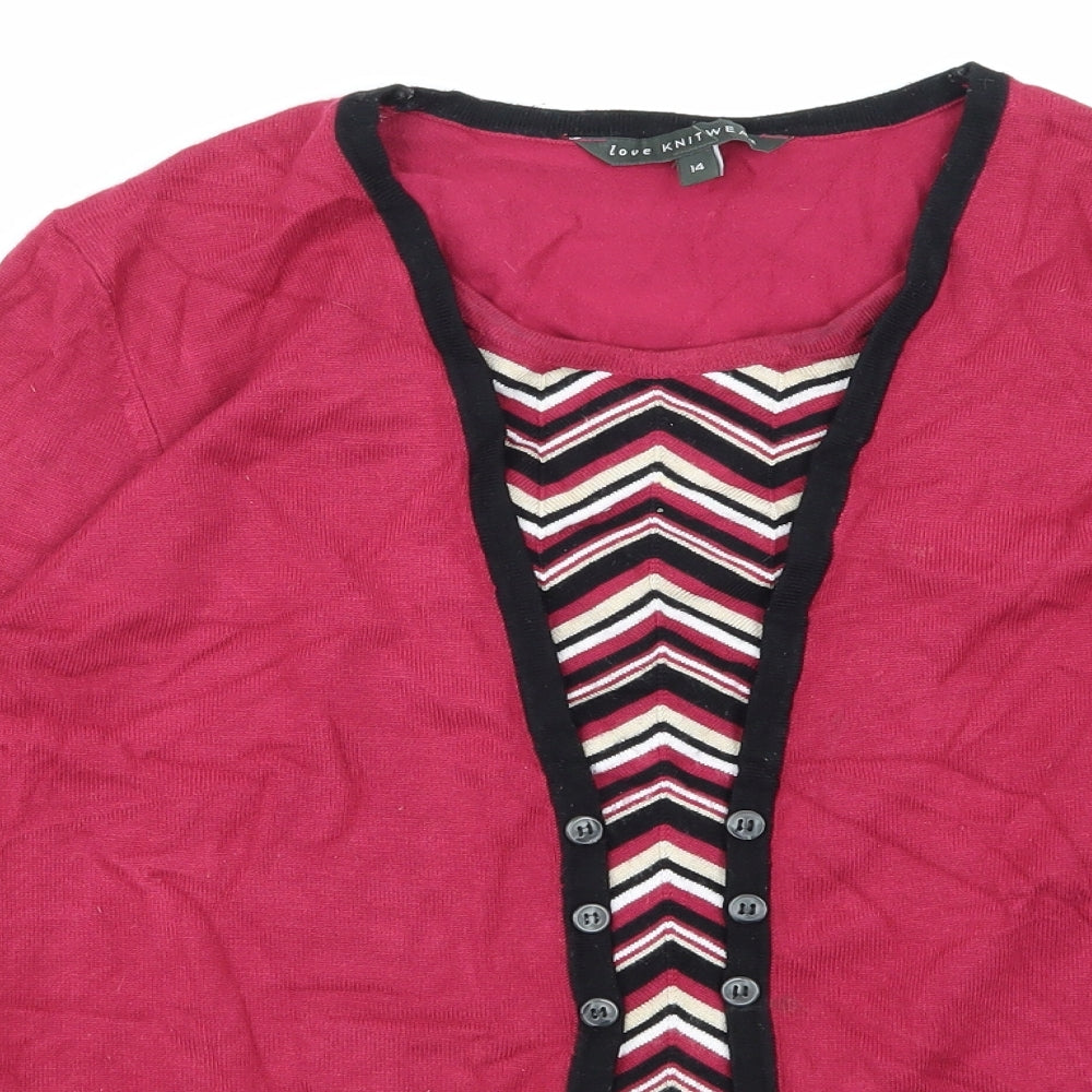 Love knitwear Womens Pink Striped  Basic T-Shirt Size 14
