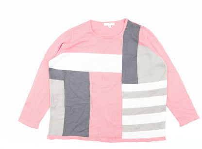 Front view of Julipa women’s pink striped jumper, size UK 2
