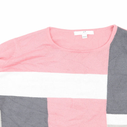 Close-up detail of Julipa women’s pink striped jumper, size UK 2
