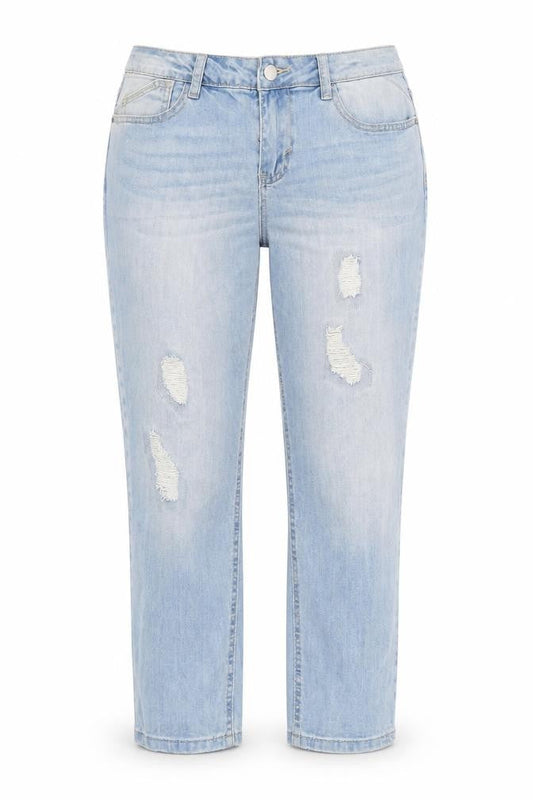 Front view of Dorothy Perkins women’s blue straight jeans, size UK 8, 24-inch leg