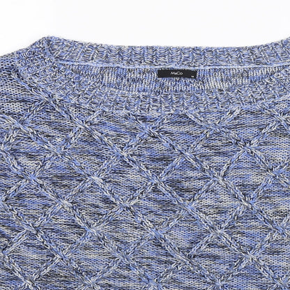 Close-up detail of M&Co women’s blue knit jumper, size UK 18