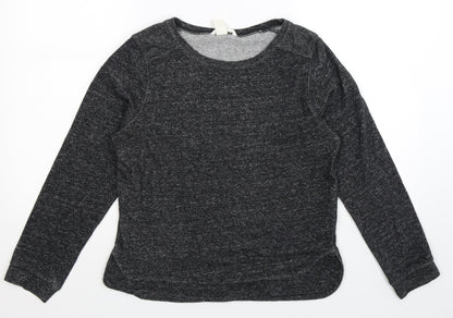 Front view of H&M women’s grey pullover sweatshirt, size S