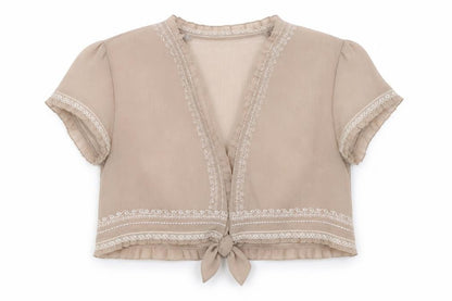 Front view of David Emanuel women’s beige basic blouse, size UK 12