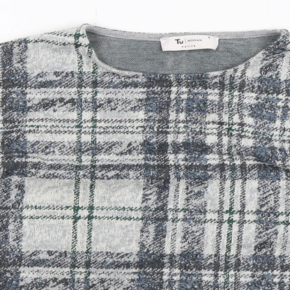 Close-up detail of Tu women’s grey check jumper, size UK 8