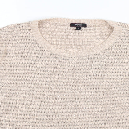 Close-up detail of Therapy women’s beige knit jumper, size M