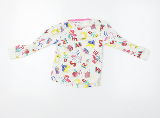 TU Girls White Animal Print  Basic T-Shirt Size 4-5 Years