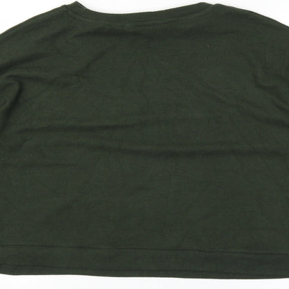 Brand and care label for Dorothy Perkins women’s green jumper, size UK 14