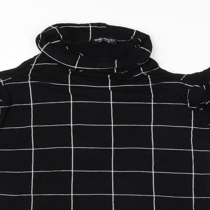 Close-up detail of Select women’s black striped basic t-shirt, size UK 12