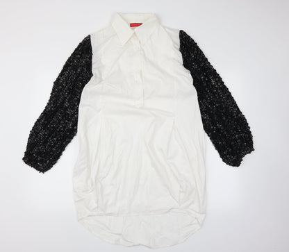 Front view of embroideries gallery women’s white basic blouse, size L