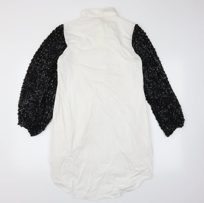 Back view of embroideries gallery women’s white basic blouse, size L