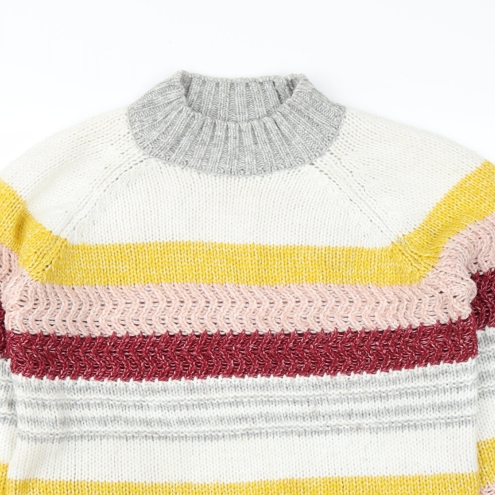 falmer Womens White Striped Knit Pullover Jumper Size S