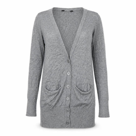 Front view of George women’s grey cardigan jumper, size UK 8