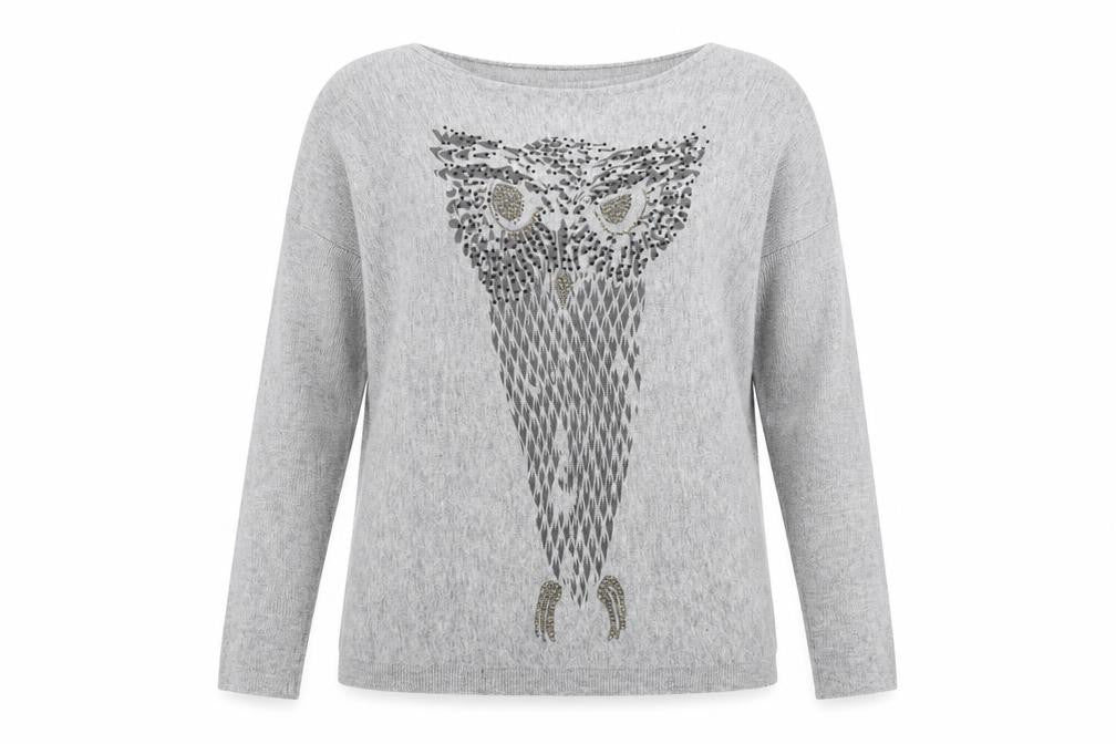 QED London Womens Grey   Pullover Jumper Size S  - Sequined Owl