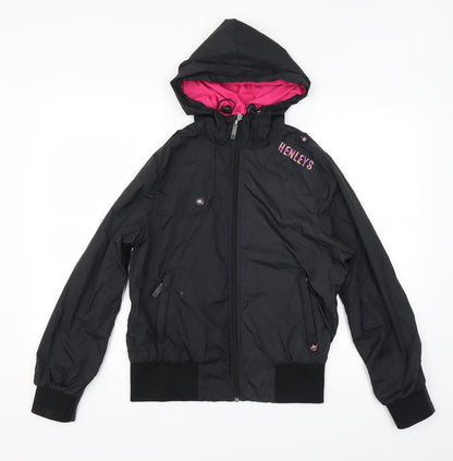 Additional front view of Henleys women’s black varsity jacket coat one size -, size UK 1