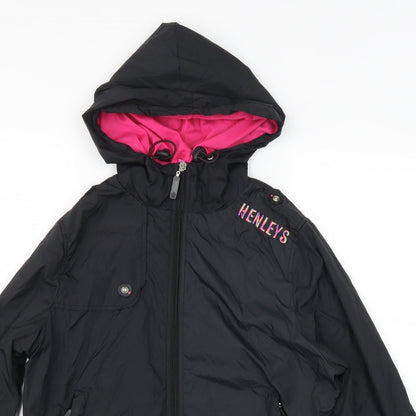 Close-up detail of Henleys women’s black varsity jacket coat one size -, size UK 1