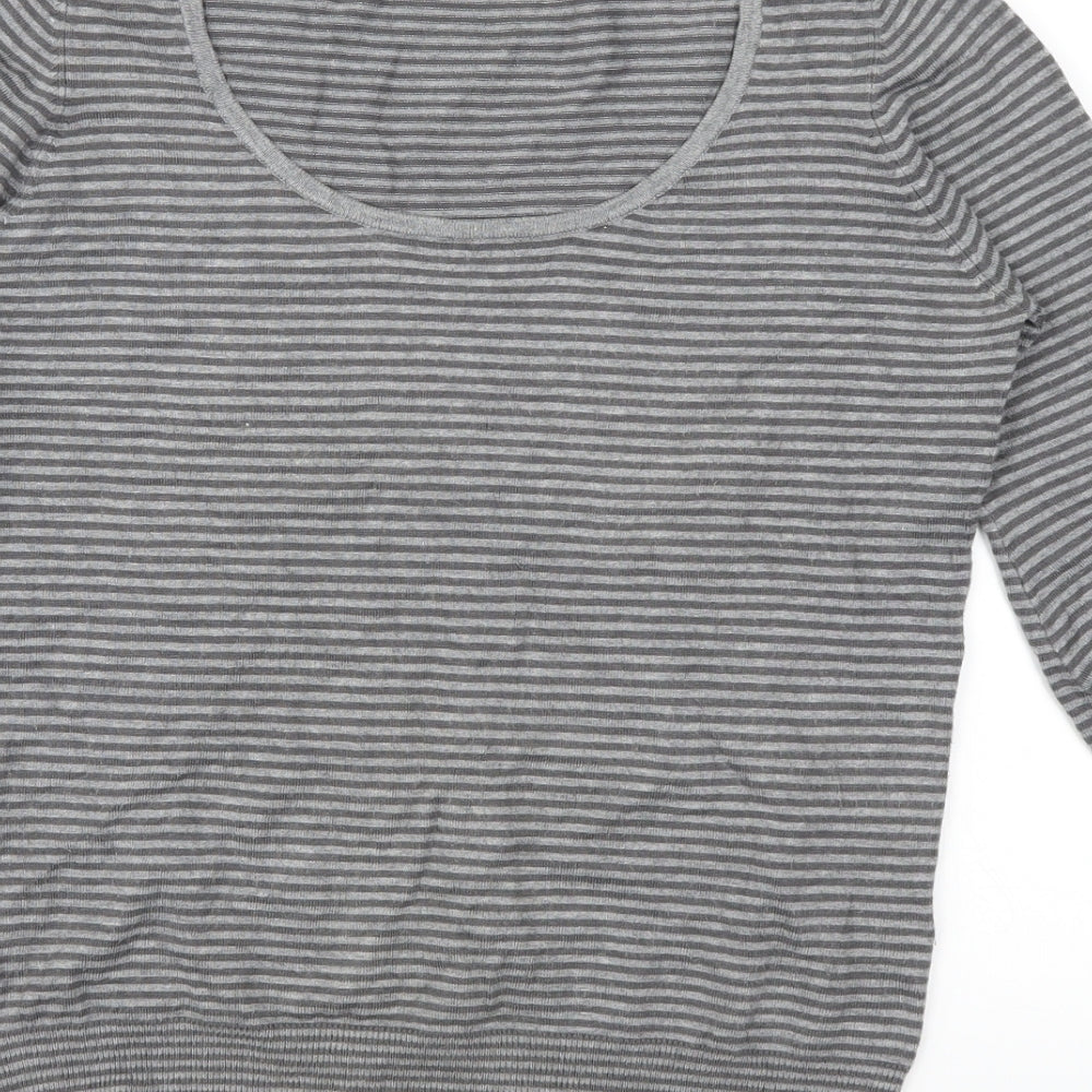 Marks and Spencer Womens Grey Striped  Henley Jumper Size 12